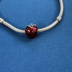925 Italy Sterling Silver Red Strawberry Charm For Pandora Bracelet